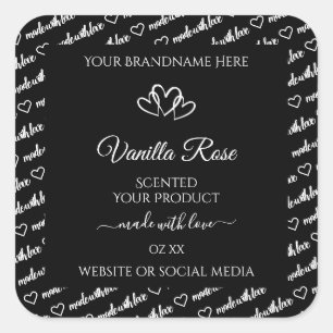 Black and White Words Cloud Product Labels Hearts