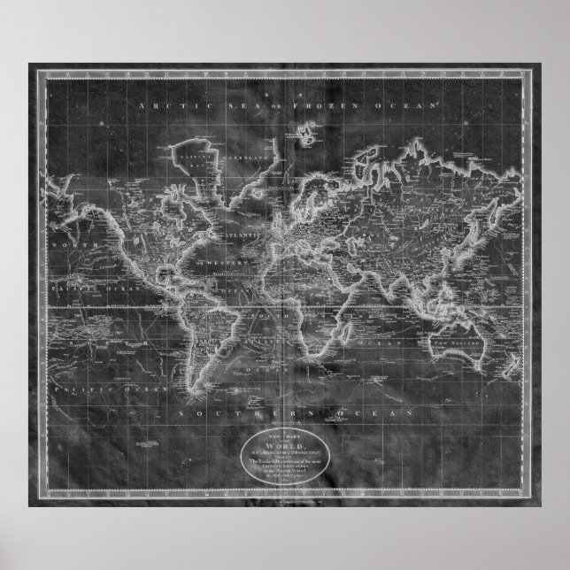 Black and White World Map (1801) Inverse Poster (Front)