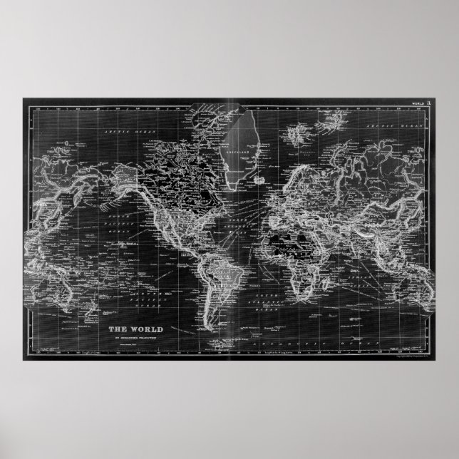 Black and White World Map (1892) Inverse Poster (Front)
