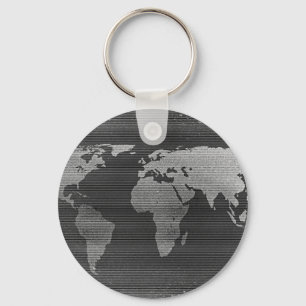 Black and white world map key ring