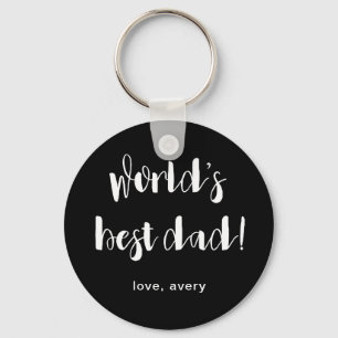Black and White World's Best Dad with Child's Name Key Ring