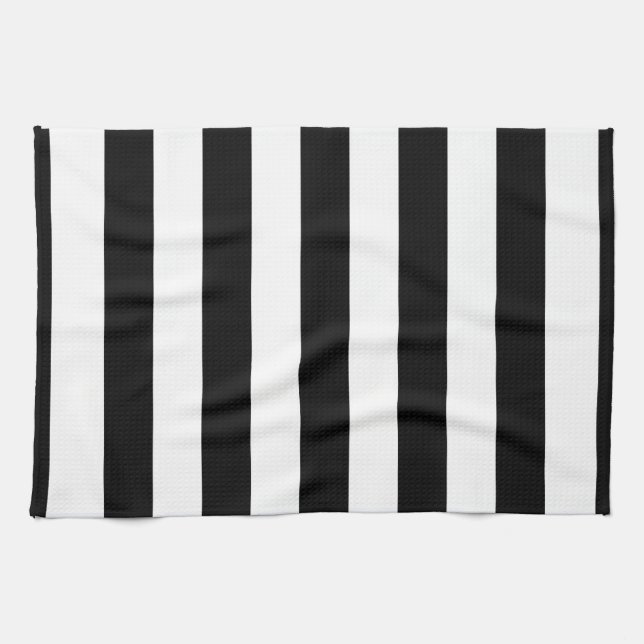 Black and White XL Stripes Pattern Tea Towel (Horizontal)