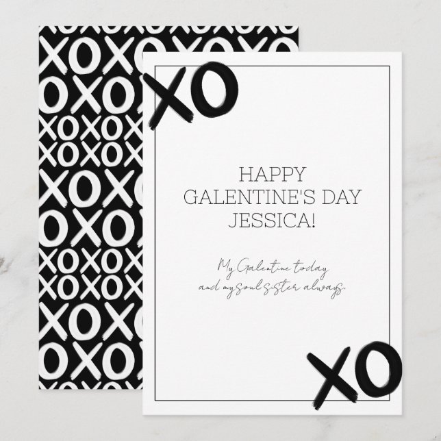 Black and White XOXO Best Friend Galentine's Day Holiday Card (Front/Back)
