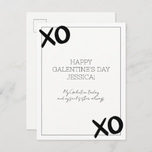 Black and White XOXO Bestie Name Galentine's Day Holiday Postcard