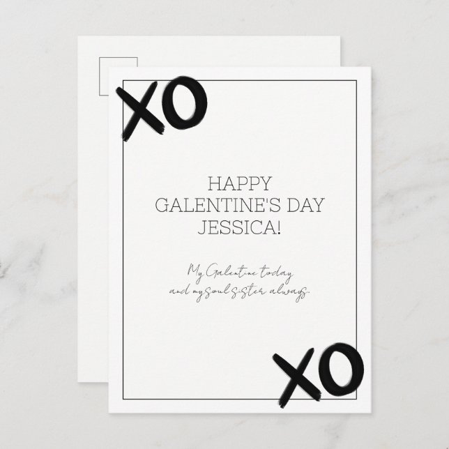 Black and White XOXO Bestie Name Galentine's Day Holiday Postcard (Front/Back)