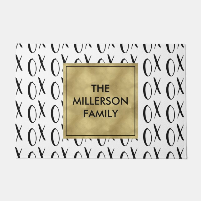 Black and White XOXO Personalised Doormat (Front)