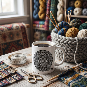 Black and White Yarn Ball Mandala Coffee Mug