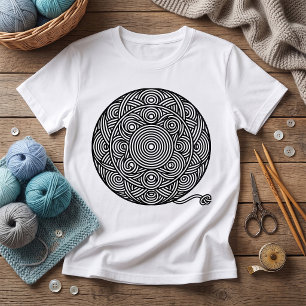 Black and White Yarn Ball Mandala T-Shirt