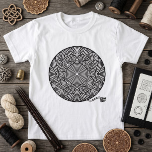 Black and White Yarn Ball Mandala T-Shirt