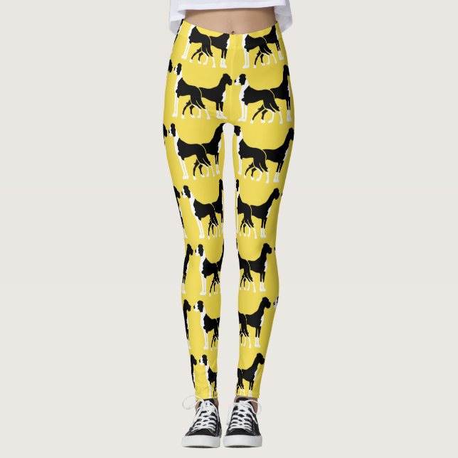 Black and White Yellow Boston Great Danes Leggings (Front)