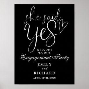 Black And White Yes Engagement Party Welcome Sign