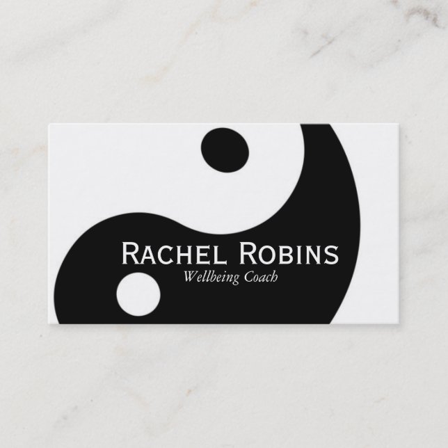 Black and white yin yang health and wellbeing business card (Front)