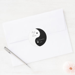Black And White Yin Yang Heart Wedding Classic Round Sticker
