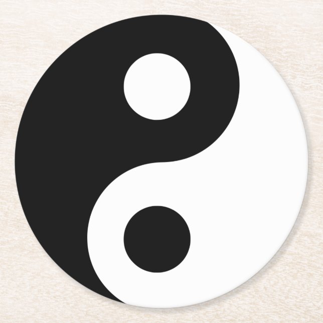 Black and White Yin Yang Symbol Round Paper Coaster (Front)