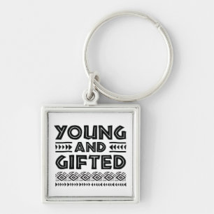 Black and White Young and Gifted African Graphic Key Ring
