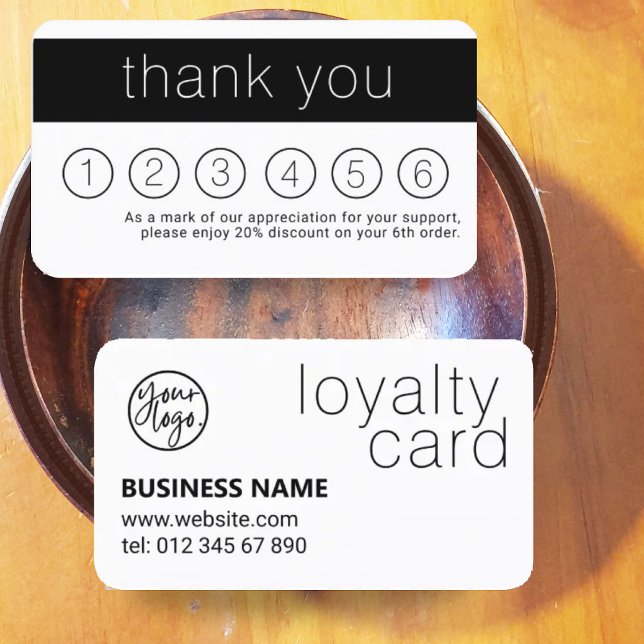 BLACK AND WHITE YOUR LOGO BUSINESS LOYALTY CARD (Creator Uploaded)