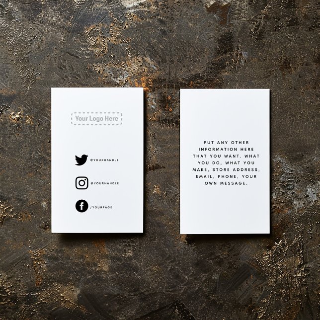 Black and white your logo social links enclosure card (Black and white your logo social links Enclosure Card. Insert Card for customer orders.)