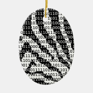 Black and White Zebra Binary Code Ceramic Tree Decoration