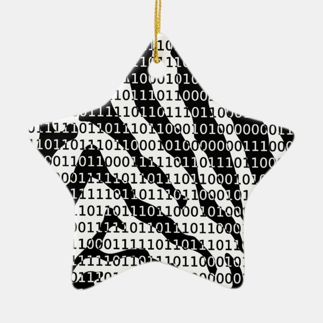 Black and White Zebra Binary Code Ceramic Tree Decoration (Front)