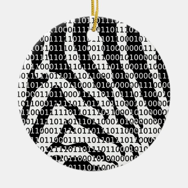Black and White Zebra Binary Code Ceramic Tree Decoration (Front)