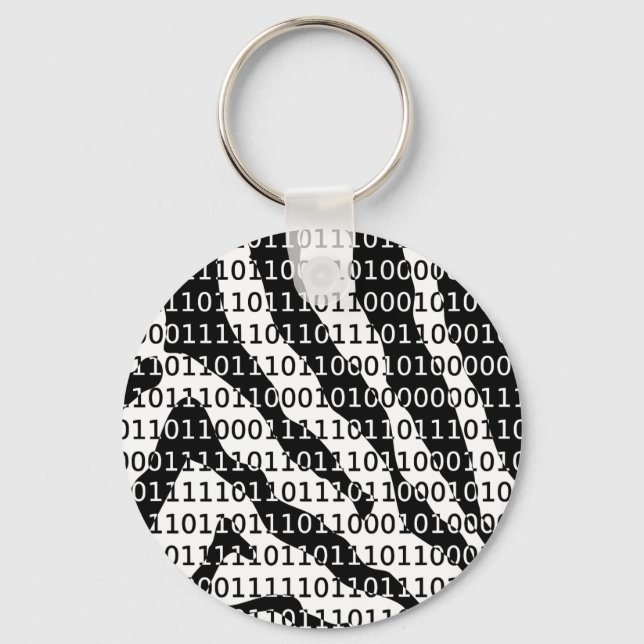 Black and White Zebra Binary Code Key Ring (Front)