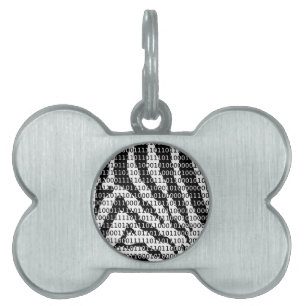 Black and White Zebra Binary Code Pet Name Tag