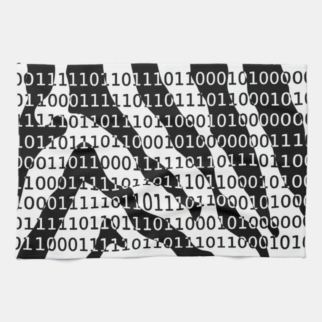 Black and White Zebra Binary Code Tea Towel (Horizontal)