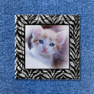 Black and White Zebra Border Photo 15 Cm Square Badge