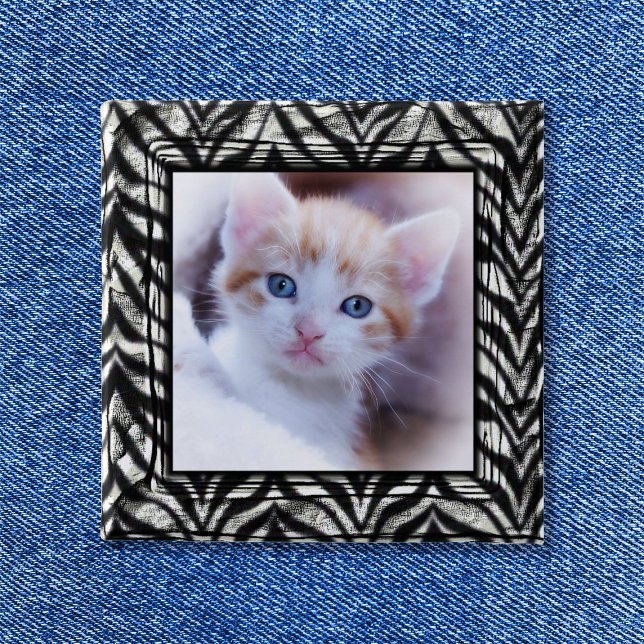 Black and White Zebra Border Photo 15 Cm Square Badge (Zebra Print Border Photo Button)