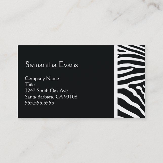 Black and White Zebra Business Card (Front)