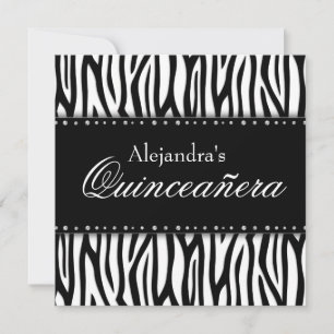 Black and White Zebra Diamonds Quinceanera Invitation