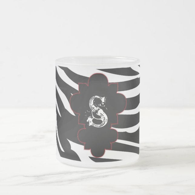 Black and White Zebra Frosted Glass Coffee Mug Cup (Center)