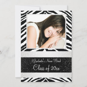 Black and White Zebra Graduation Party Invitation
