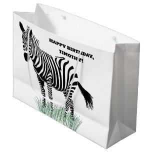Black and White Zebra in the Grass Large Gift Bag