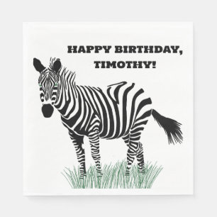 Black and White Zebra in the Grass Party Napkin