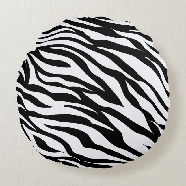 Black and White Zebra Jungle Theme Animal Print  Round Cushion (Front)