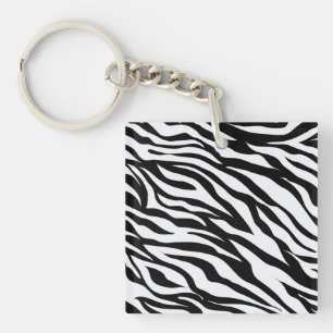 Black and White Zebra Pattern Animal Print Key Ring