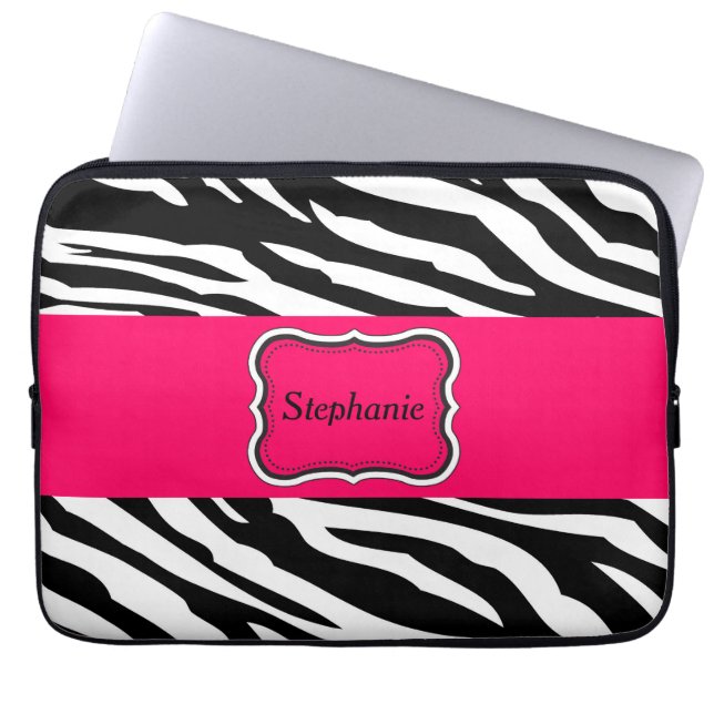 Black and White Zebra Personalised Laptop Sleeve (Front)