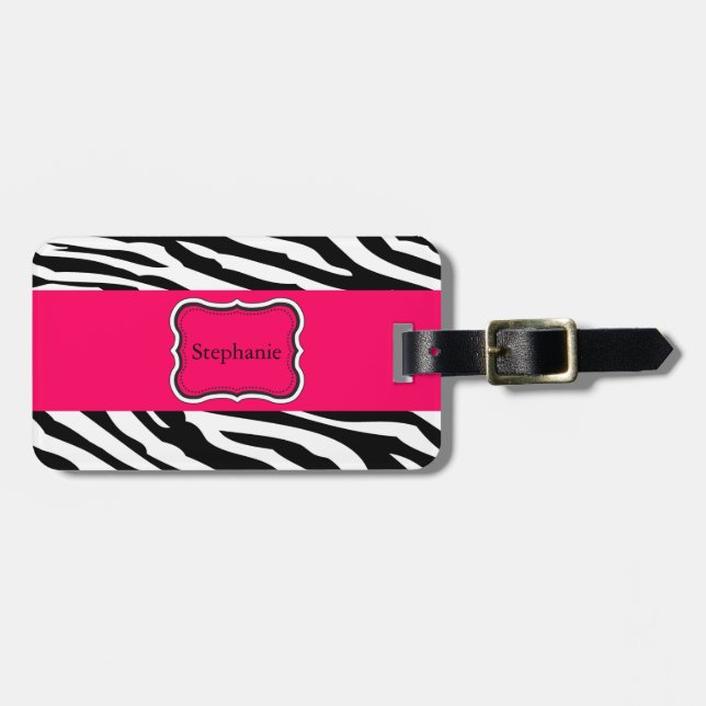 Black and White Zebra Personalised  Luggage Tag (Front Horizontal)