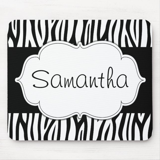 Black and White Zebra Personalised Mouse Mat (Front)