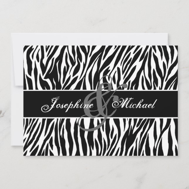 Black and White Zebra Personalised Wedding Invitation (Front)