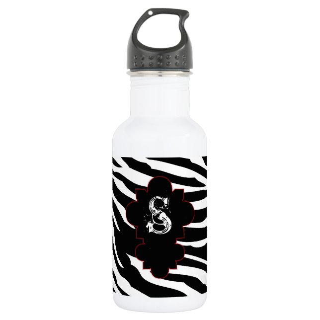 Black and White Zebra Print 32. oz. 532 Ml Water Bottle (Front)