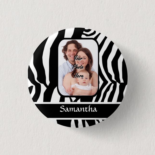 Black and white zebra print 3 cm round badge (Front)