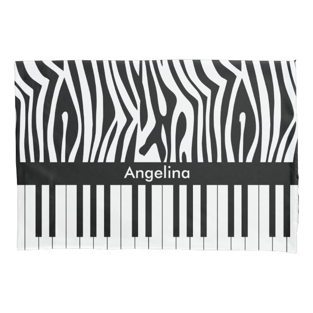 Black and white Zebra print and Piano collection Pillowcase (Front)