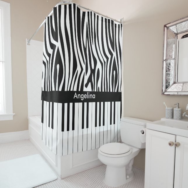 Black and white Zebra print and Piano collection Shower Curtain (In Situ)