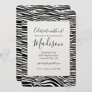 Black and White Zebra Print Birthday Invitation