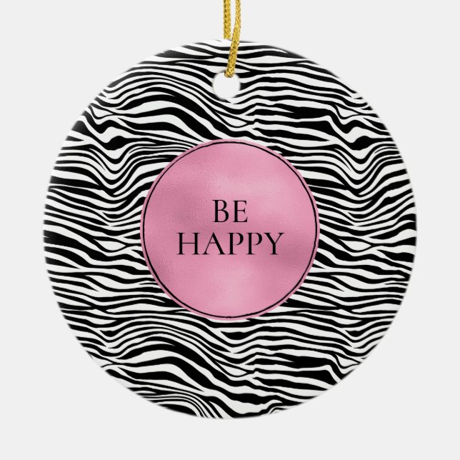 Black and White Zebra Print Ceramic Tree Decoration (Front)