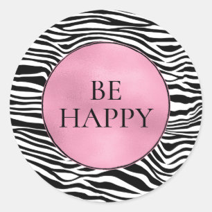 Black and White Zebra Print Classic Round Sticker