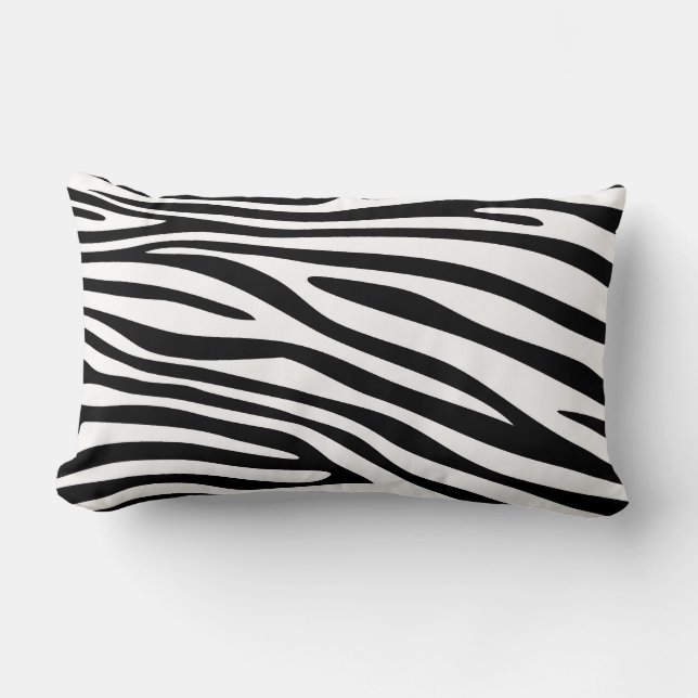 Black and White Zebra Print Fur Lumbar Cushion (Front)