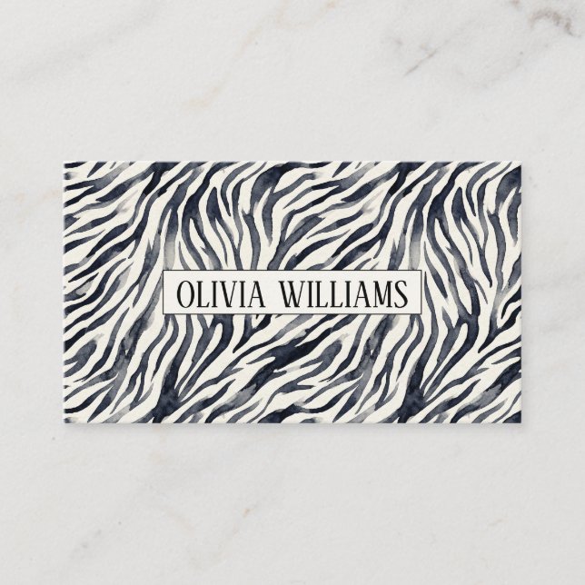 Black and White Zebra Print Pattern Business Card (Front)